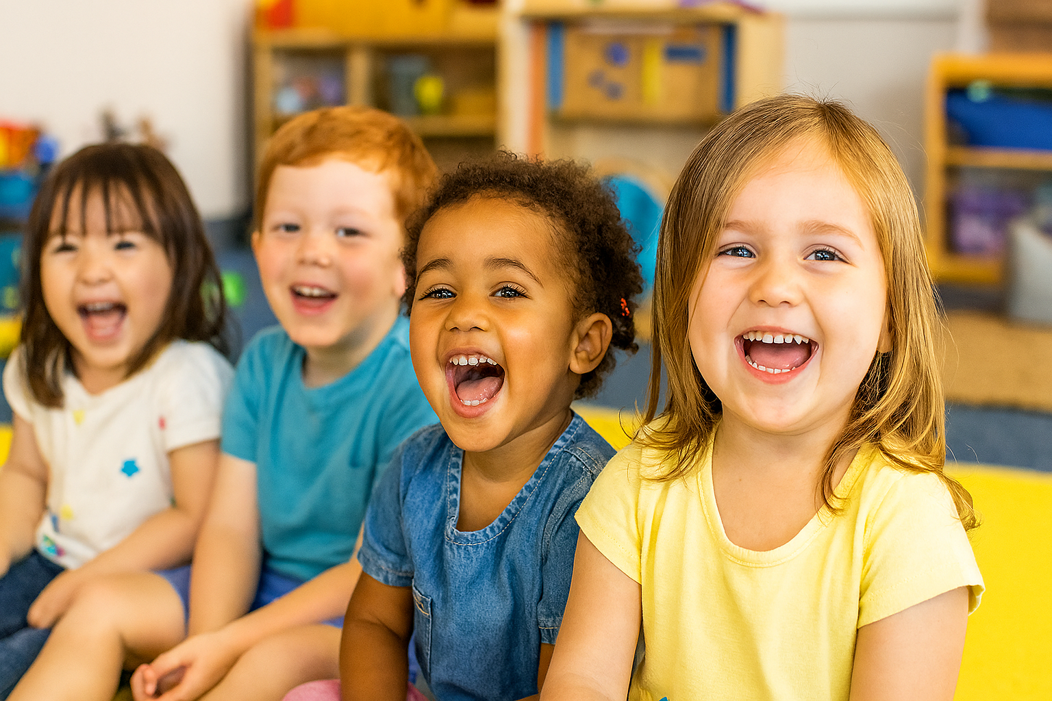 Happy children playing in a home daycare setting
