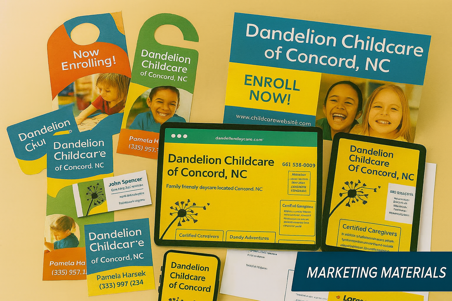 Professional business cards and signage for childcare promotion